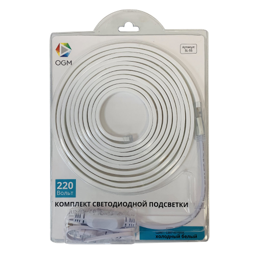 Лента светодиодная SMD 2835 OGM 6400К холодный белый свет 6 Вт 220 В IP44 5 м комплект