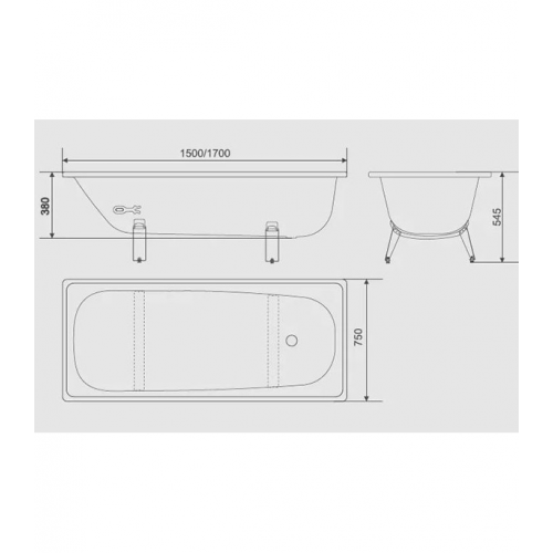 Ванна стальная WHITE WAVE Сlassic 150х75х38 см с ножками