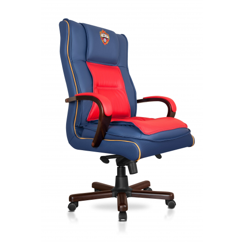 Кресло офисное красно-синее с эмблемой ПФК ЦСКА из натуральной кожи