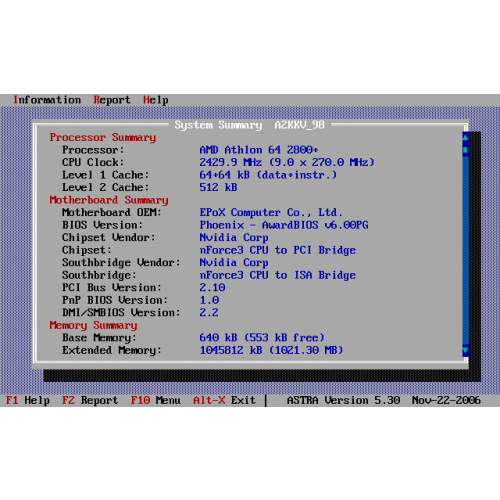 ASTRA Advanced Sysinfo Tool DOS 6.99 Sysinfo Lab