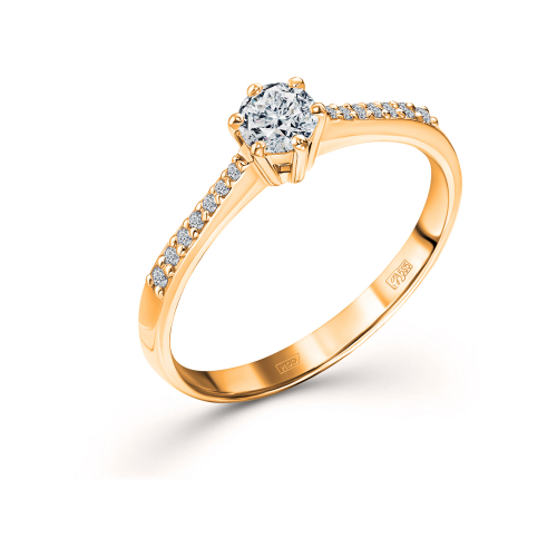 Кольцо с 15 бриллиантами желтое золото 585 АЛРОСА