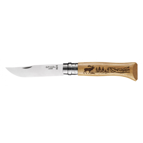 Нож Opinel №8, нержавеющая сталь, рукоять дуб, гравировка олень, 002332