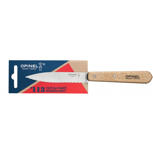 Нож столовый серрейторный Opinel №113, деревянная рукоять, нержавеющая сталь, блистер, 001918