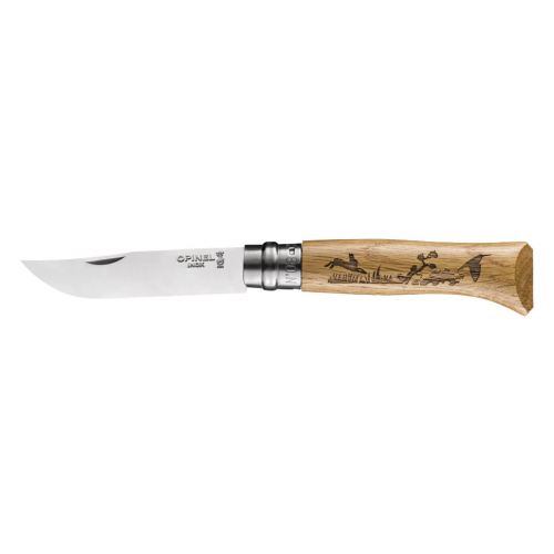 Нож Opinel №8, нержавеющая сталь, рукоять дуб, гравировка заяц, 002333