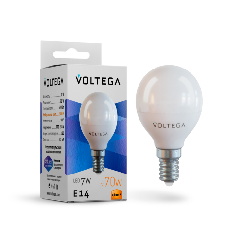 Светодиодная лампа Voltega SIMPLE Шар 7W 630Lm 2800K E14 7054