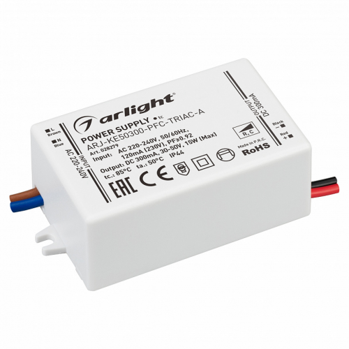 Диммируемый блок питания ARJ-KE50300-PFC-TRIAC-A 0,3A 30-50V 15W Arlight 028279