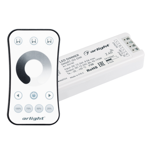 Комплект диммер с ИК-пультом SMART-DIM-SET-RING 12-24V 1x8A Arlight 034786