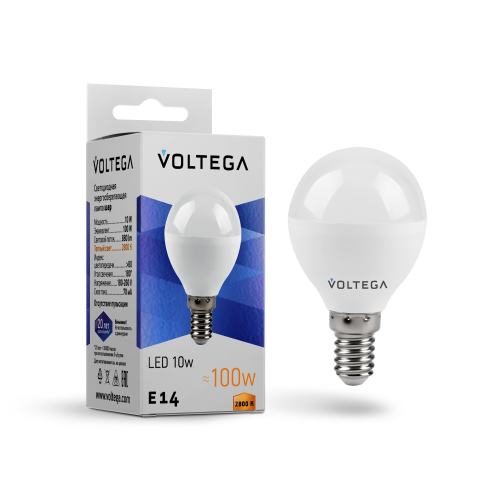 Светодиодная лампа Voltega SIMPLE Шар 10W 880Lm 2800K E14 8453