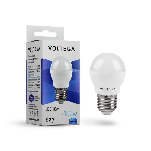 Светодиодная лампа Voltega SIMPLE Шар 10W 930Lm 4000K E27 8456