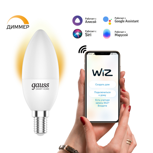 Светодиодная лампа Gauss SMART HOME С37 5W 470Lm 2700K E14 1100112