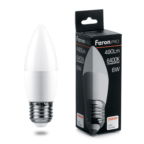 Светодиодная лампа Feron LB-1306 Свеча 6W 490Lm 6400K E27 38052