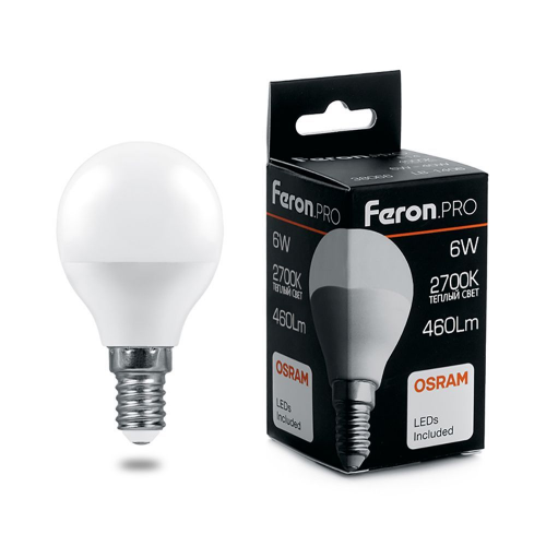 Светодиодная лампа Feron LB-1406 Шар 6W 460Lm 2700K E14 38065
