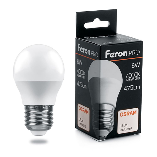 Светодиодная лампа Feron LB-1406 Шар 6W 475Lm 4000K E27 38069