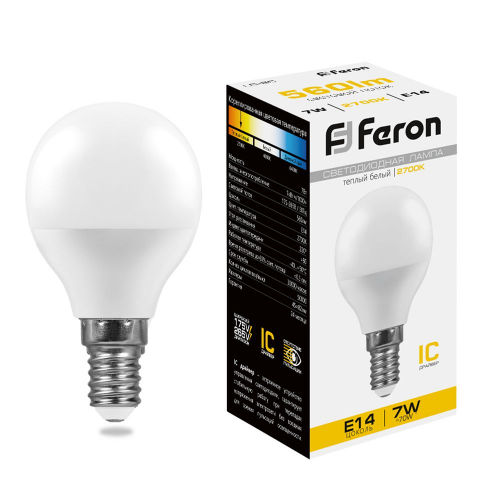 Светодиодная лампа Feron 7W 560Lm 2700K E14 25478