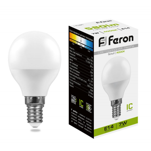 Светодиодная лампа Feron 7W 580Lm 4000K E14 25479