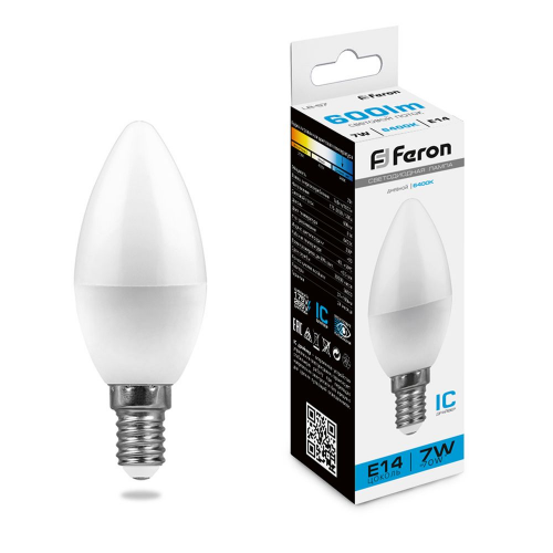 Светодиодная лампа Feron 7W 600Lm 6400K E14 25477