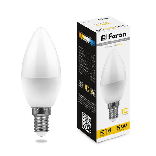 Светодиодная лампа Feron 5W 410Lm 2700K E14 25400