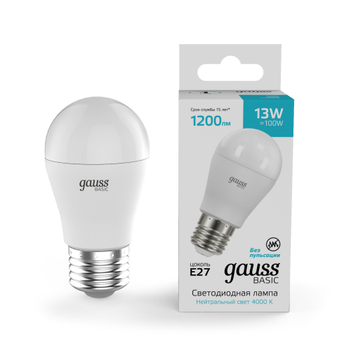 Светодиодная лампа Gauss BASIC Шар 13W 1200Lm 4000K E27 10502232
