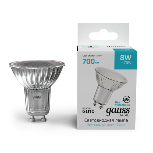Светодиодная лампа Gauss BASIC Софит 8W 700Lm 4000K GU10 10106282