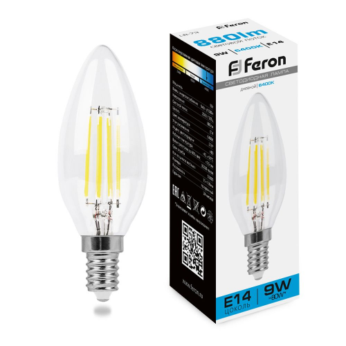 Светодиодная лампа Feron Свеча 9W 880Lm 6400K E14 38229