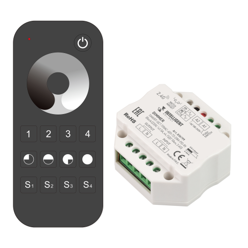 Комплект диммер с пультом SMART-SET-TRIAC-601-72-DIM-PD-IN Black 100-240V 150-360W 1x1,5A Arlight 036199