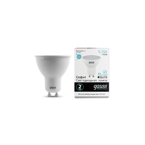 Светодиодная лампа Gauss Софит 5,5W 450Lm 4100K GU10 13626