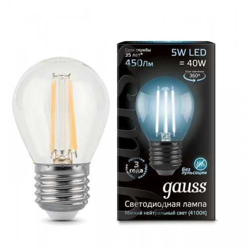 Светодиодная филаментная лампа Gauss Шар 5W 450Lm 4100K E27 105802205
