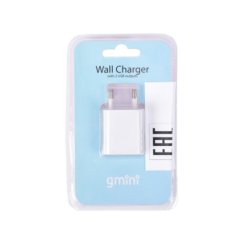 Зарядное устроиство USB от сети питания 220В GM-WC-197-2USB с 2 USB портами, белый