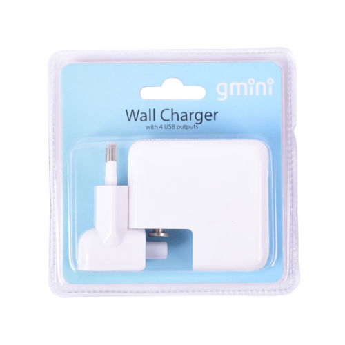 Зарядное устроиство USB от сети питания 220В Gmini GM-WC-184-4USB с 4 USB портами, белый