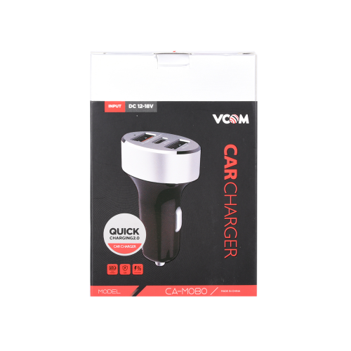 Автомобильное зарядное устройство VCOM CA-M080 2xUSB 2,4A + Type-C 3A, IC, Quick Charge 3.0