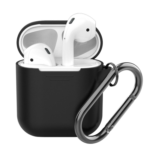 Силиконовый чехол для AirPods Deppa 47014, карабин, ремешок, черный