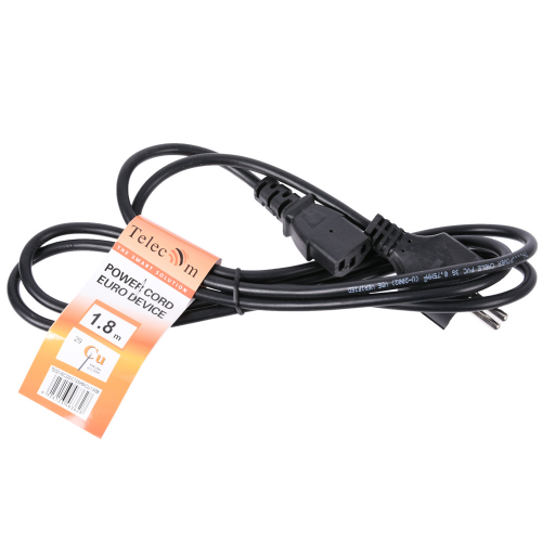 Кабель питания Telecom (TE021-CU0.75-1.8M) 1.8м компьютер - розетка 220V (EURO), 3G0,75mm медь