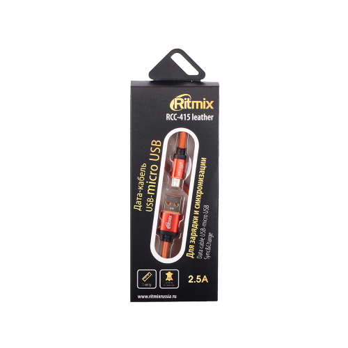 Кабель MicroUSB-USB, 1 метр, 2,5 A, мет. коннекторы, зарядка и синхронизация, оплетка из экокожи RIT