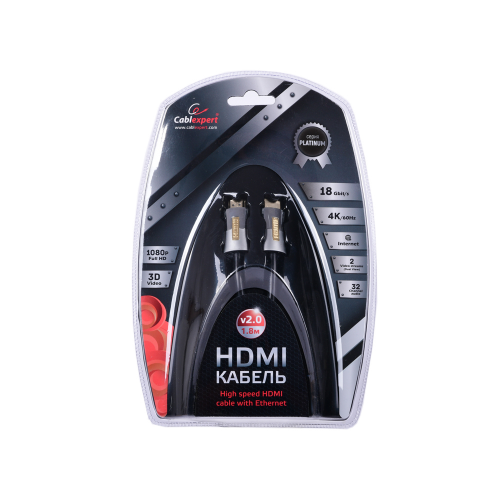 Кабель HDMI Cablexpert, серия Platinum, 1,8 м, v2.0, M/M, позол.разъемы, метал. корпус, ферритовые к