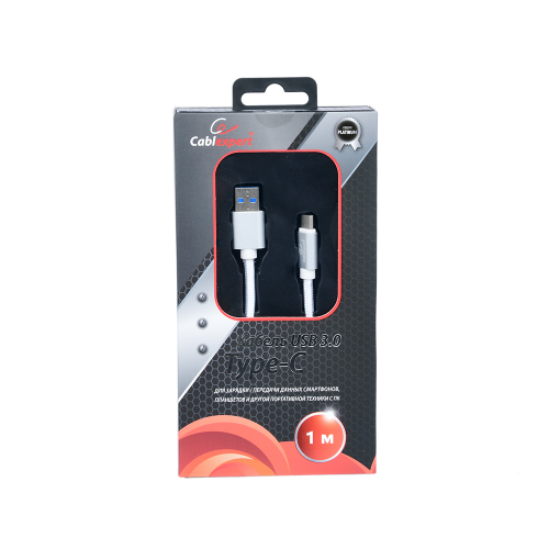 Кабель USB 3.0 Cablexpert, AM/Type-C, серия Platinum, длина 1м, серебро, блистер