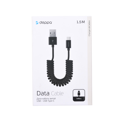 Кабель USB Type-C Deppa 72278, витой, 1.5 м, черный