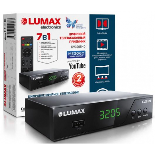 Приставка DVB-T2 LUMAX/ GX3235S, металл Stealth, дисплей, Dolby Digital, Wi-Fi, IPTV-плейлисты, YouT