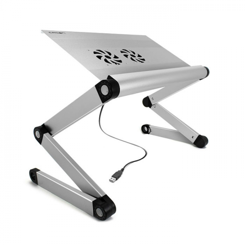 Стол-подставка для ноутбука Crown CMLS-100, до 17", с вентилятором, алюминий, серебристая CM000001325