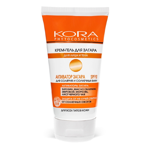 Кора Крем-Гель Sun Cream-Gel for Face and Body для Загара для Лица и тела. Активатор Загара Spf-10, 150 мл
