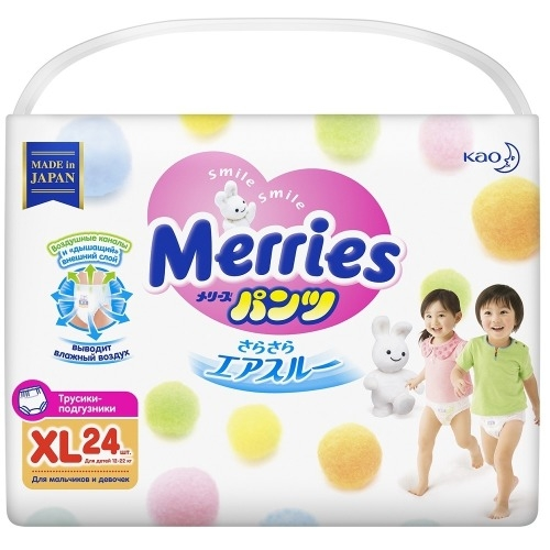 MERRIES Трусики-Подгузники для Детей Размер XL 12-22 кг, 24 шт