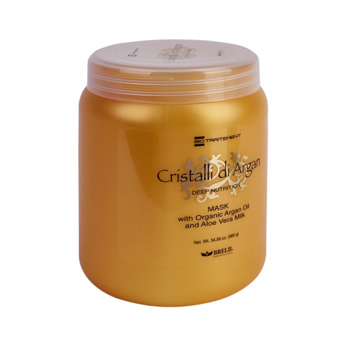 Brelil Professional Маска Argan Oil Crystals для глубокого восстановления, шелковистости и блеска волос с маслом Аргании и молочком Алоэ, 1000 мл