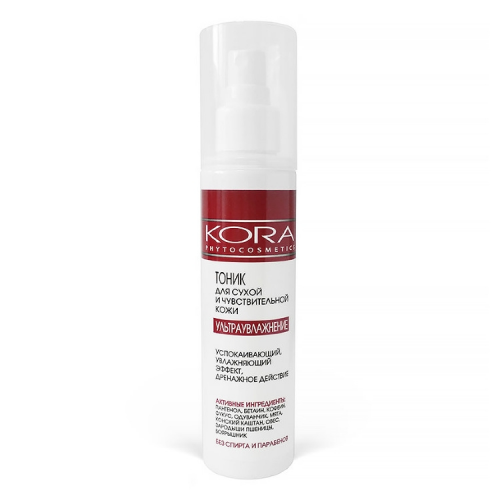 Кора Тоник Toner for Dry and Sensitive Facial Skin Ultra-Moisturizing для Сухой и Чувствительной Кожи Лица Ультраувлажнение, 150 мл