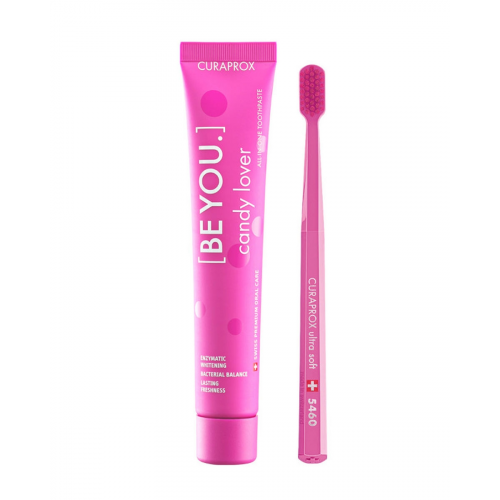 Curaprox Набр Be You Pink set Розовый Зубная Паста Любитель Конфет, 90 мл + Ультрамягкая Зубная Щетка CS5460