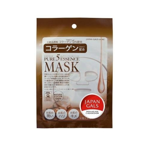 Japan Gals Маска Pure 5 Essence для Лица с Коллагеном, 1шт