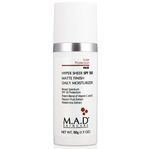 M.A.D SkinCare Крем-Основа Hyper Sheer SPF 50 Matte Finish Daily Moisturizer Увлажняющий и Матирующий под Макияж с Защитой SPF 50, 50г