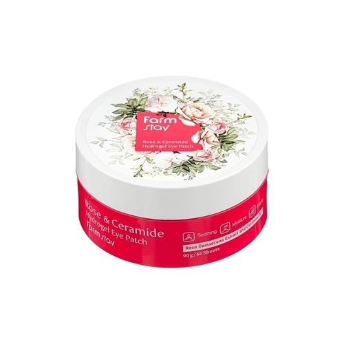 FarmStay Патчи Rose & Ceramide Hydrogel Eye Patch Увлажняющие Гидрогелевые для Области вокруг Глаз с Экстрактом Дамасской Розы и Керамидами, 60 шт