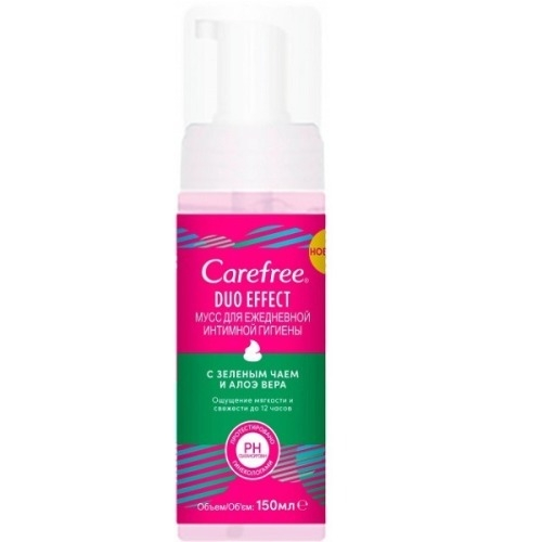 Carefree Мусс Duo Effect для Ежедневной Интимной Гигиены с Зеленым Чаем и Алоэ Вера, 150 мл