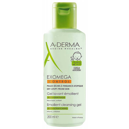 A-Derma Гель Exomega Control Смягчающий Очищающий 2 в 1 Экзомега, 200 мл