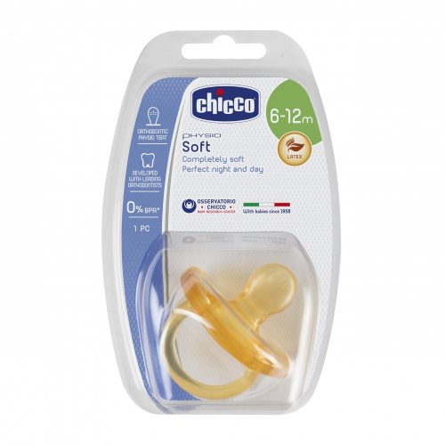 CHICCO Пустышка Physio Soft, 1 шт.,6-12 мес.+ Натуральный Латекс
