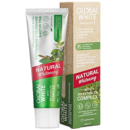 Global White Паста Natural Whitening Зубная Отбеливающая Натуральное Отбеливание, 100г